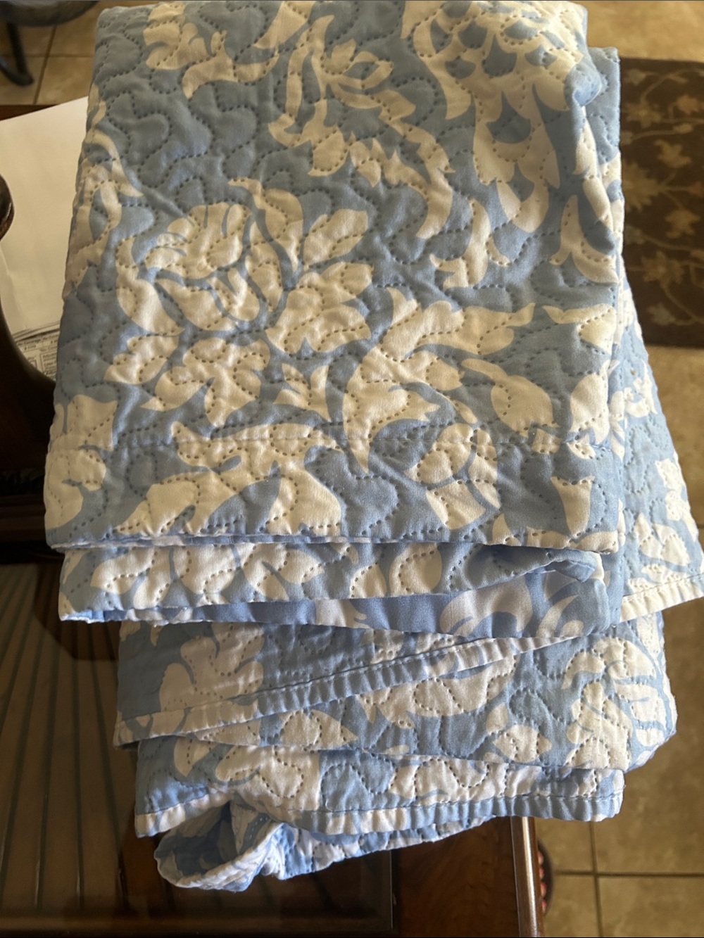 Light Blue and White Floral Quilt - Home Bedding- King Size